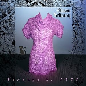 Vintage c. 1993 Chunky Knit Acrylic Short Sleeve Cowell Neck Tunic Sweater